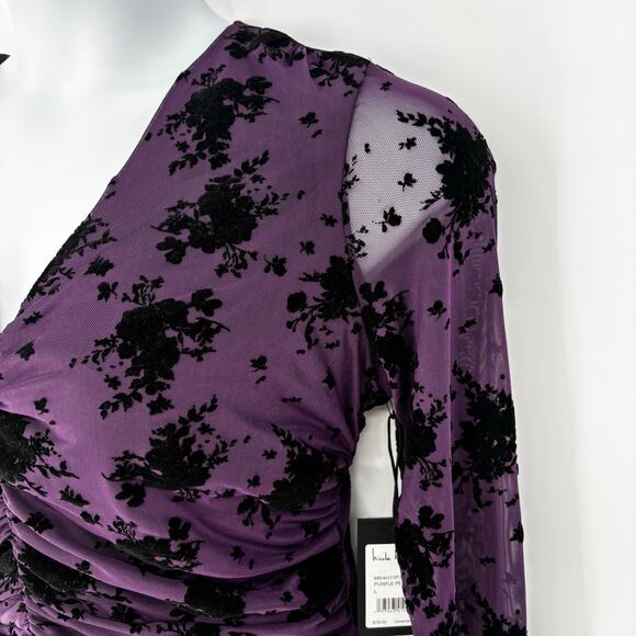 Nicole Miller NWT Amethyst Black Velvet Floral Size L - Picture 3 of 6